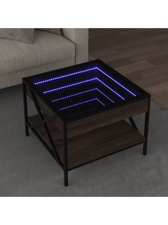 Kavos staliukas su Infinity LED lemputėmis, rudas, 50x50x38cm