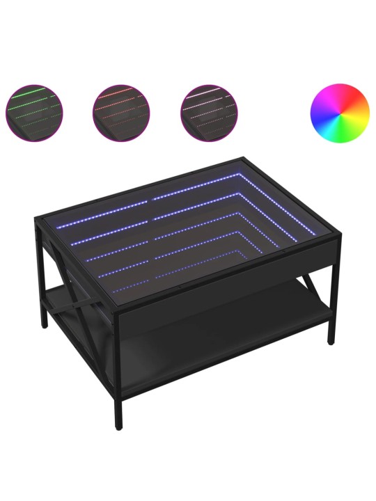 Kavos staliukas su Infinity LED lemputėmis, juodas, 70x50x38cm