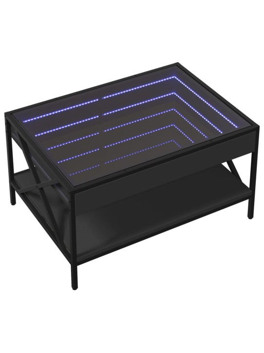 Kavos staliukas su Infinity LED lemputėmis, juodas, 70x50x38cm