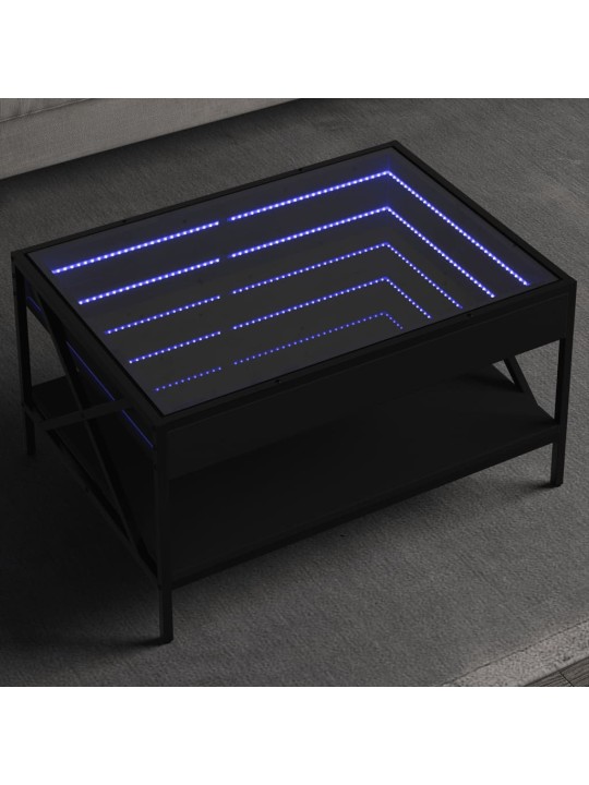Kavos staliukas su Infinity LED lemputėmis, juodas, 70x50x38cm