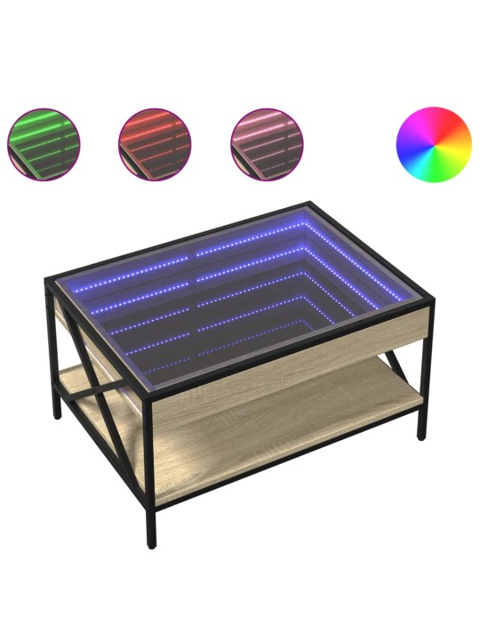Kavos staliukas su Infinity LED lemputėmis, ąžuolo, 70x50x38cm