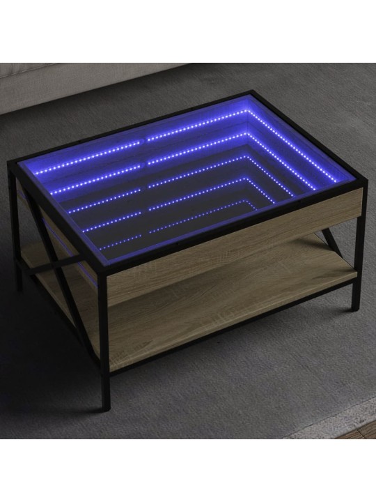 Kavos staliukas su Infinity LED lemputėmis, ąžuolo, 70x50x38cm