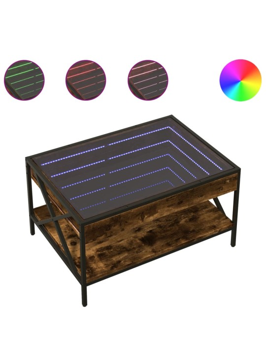 Kavos staliukas su Infinity LED lemputėmis, dūminis, 70x50x38cm