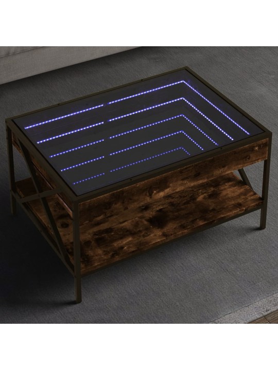 Kavos staliukas su Infinity LED lemputėmis, dūminis, 70x50x38cm