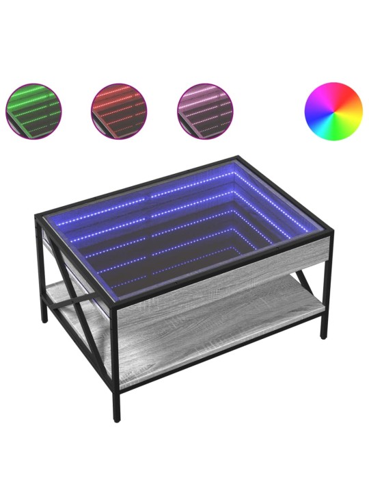 Kavos staliukas su Infinity LED lemputėmis, pilkas, 70x50x38cm