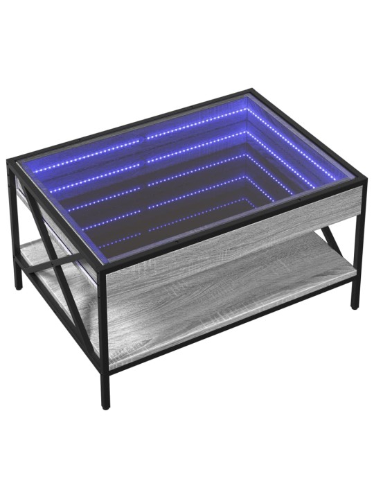 Kavos staliukas su Infinity LED lemputėmis, pilkas, 70x50x38cm