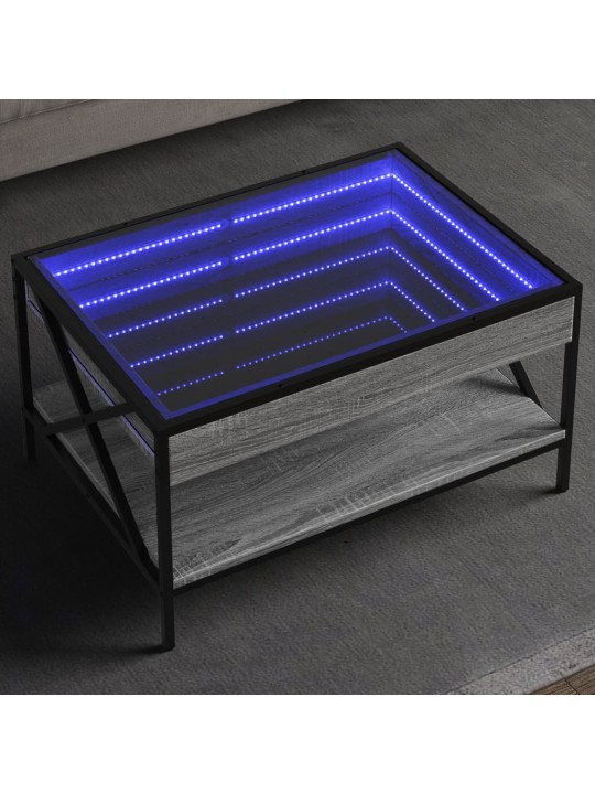 Kavos staliukas su Infinity LED lemputėmis, pilkas, 70x50x38cm