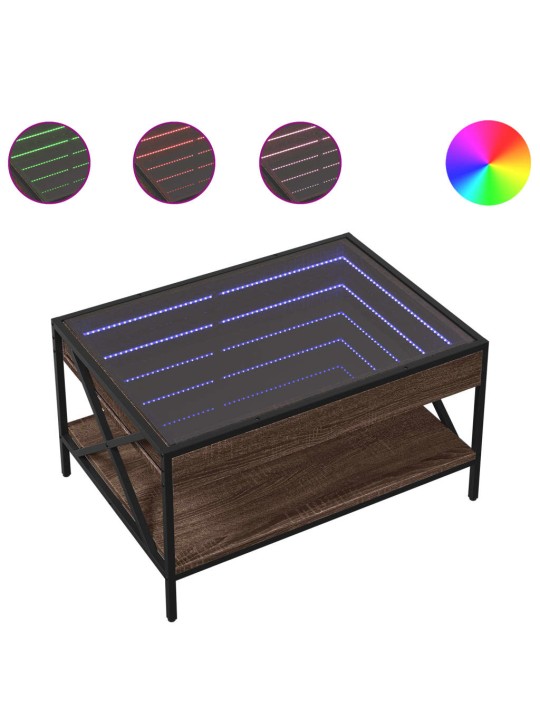 Kavos staliukas su Infinity LED lemputėmis, rudas, 70x50x38cm