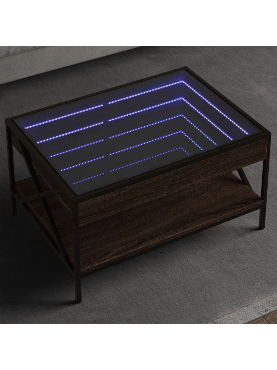 Kavos staliukas su Infinity LED lemputėmis, rudas, 70x50x38cm