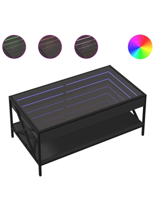 Kavos staliukas su Infinity LED lemputėmis, juodas, 90x50x38cm