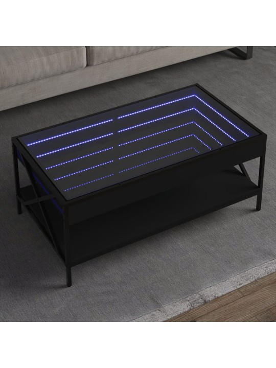 Kavos staliukas su Infinity LED lemputėmis, juodas, 90x50x38cm