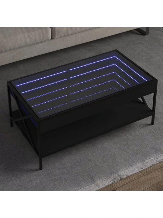 Kavos staliukas su Infinity LED lemputėmis, juodas, 90x50x38cm