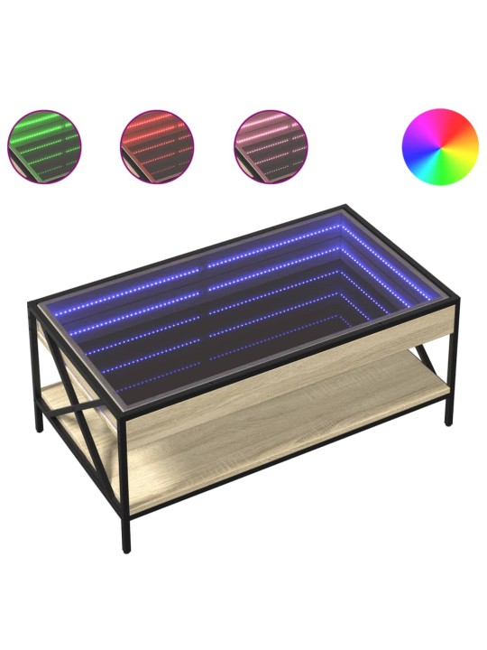 Kavos staliukas su Infinity LED lemputėmis, ąžuolo, 90x50x38cm