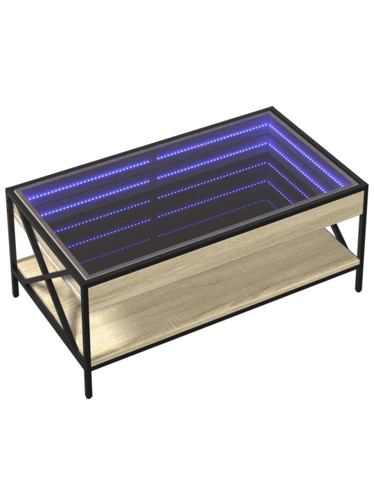 Kavos staliukas su Infinity LED lemputėmis, ąžuolo, 90x50x38cm