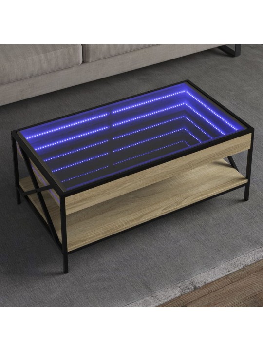Kavos staliukas su Infinity LED lemputėmis, ąžuolo, 90x50x38cm