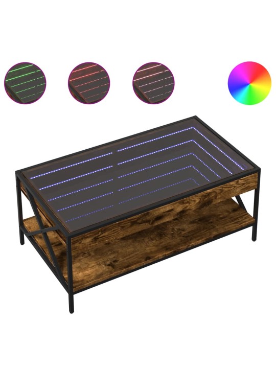 Kavos staliukas su Infinity LED lemputėmis, dūminis, 90x50x38cm