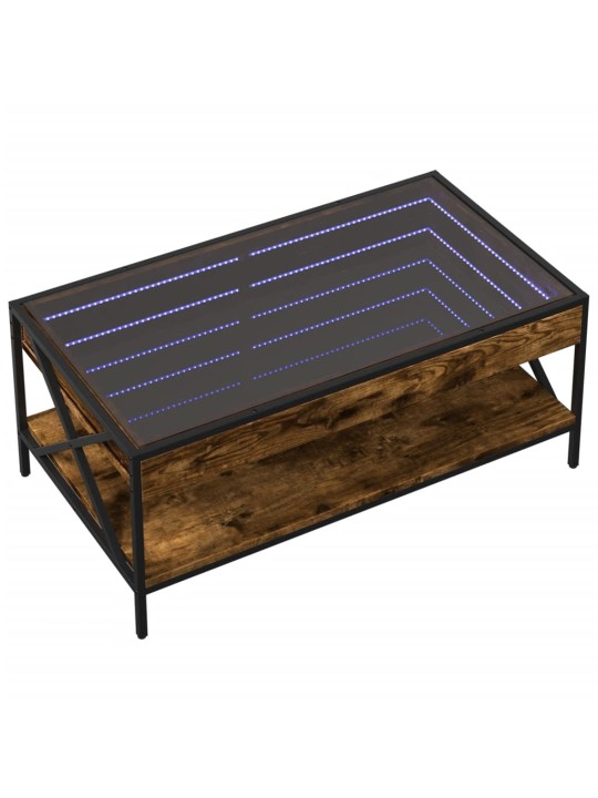 Kavos staliukas su Infinity LED lemputėmis, dūminis, 90x50x38cm