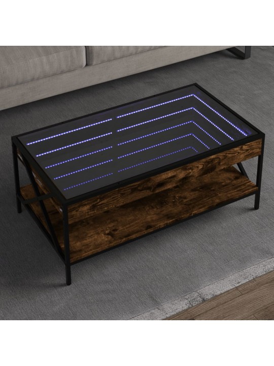 Kavos staliukas su Infinity LED lemputėmis, dūminis, 90x50x38cm
