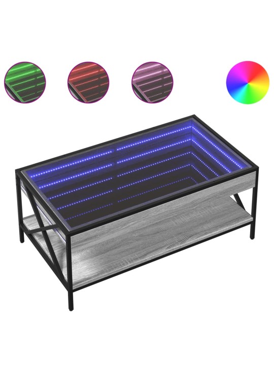 Kavos staliukas su Infinity LED lemputėmis, pilkas, 90x50x38cm