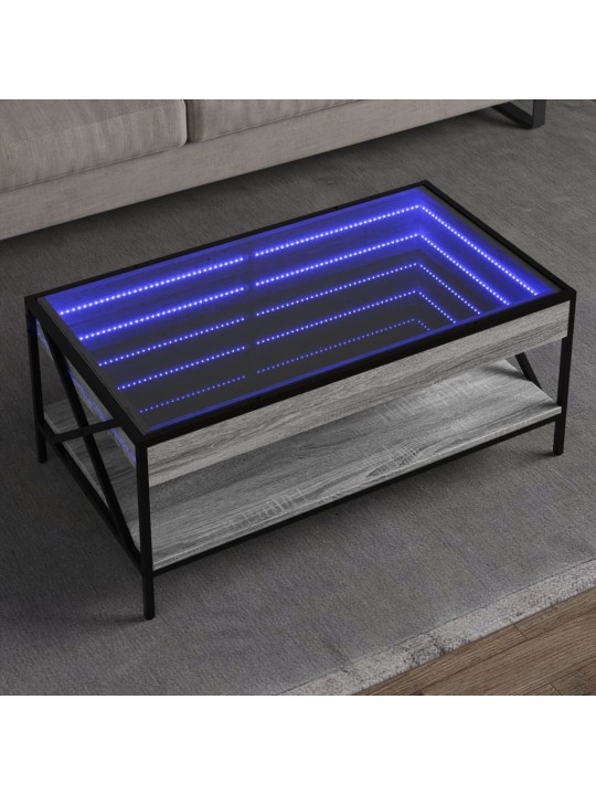 Kavos staliukas su Infinity LED lemputėmis, pilkas, 90x50x38cm