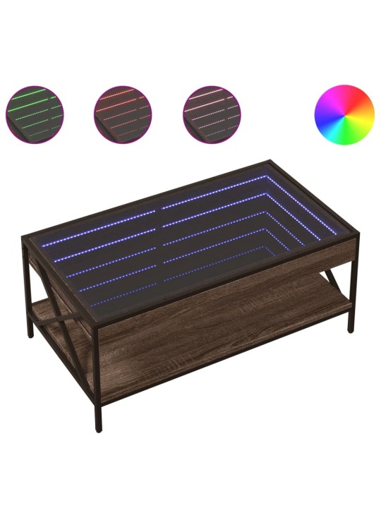 Kavos staliukas su Infinity LED lemputėmis, rudas, 90x50x38cm