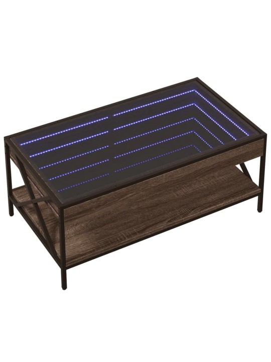 Kavos staliukas su Infinity LED lemputėmis, rudas, 90x50x38cm