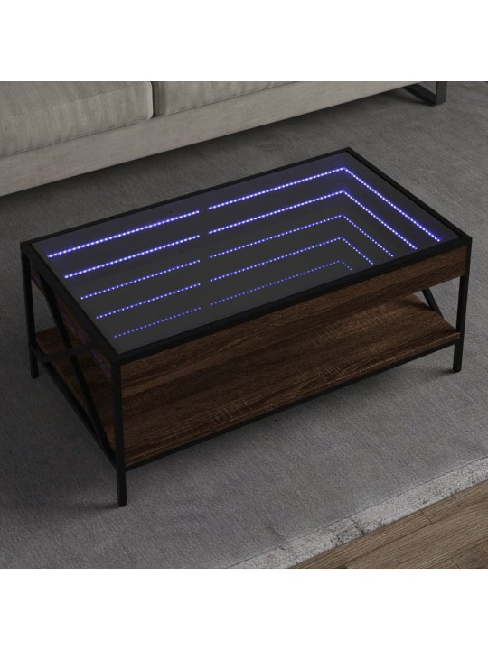Kavos staliukas su Infinity LED lemputėmis, rudas, 90x50x38cm