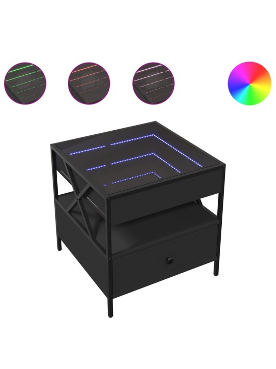 Kavos staliukas su Infinity LED lemputėmis, juodas, 50x50x51cm