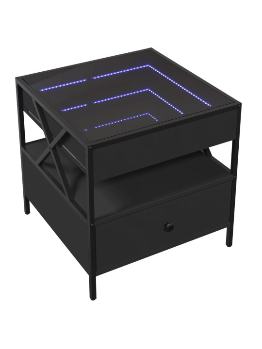 Kavos staliukas su Infinity LED lemputėmis, juodas, 50x50x51cm