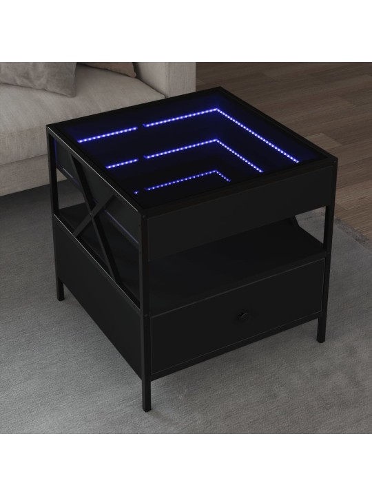 Kavos staliukas su Infinity LED lemputėmis, juodas, 50x50x51cm