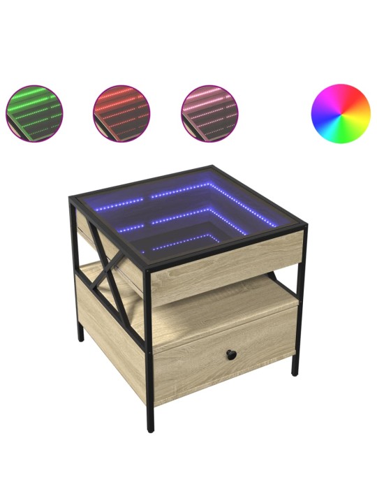 Kavos staliukas su Infinity LED lemputėmis, ąžuolo, 50x50x51cm