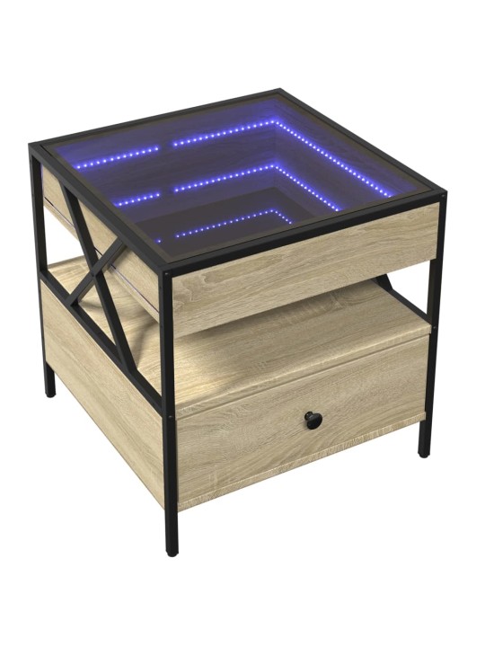 Kavos staliukas su Infinity LED lemputėmis, ąžuolo, 50x50x51cm
