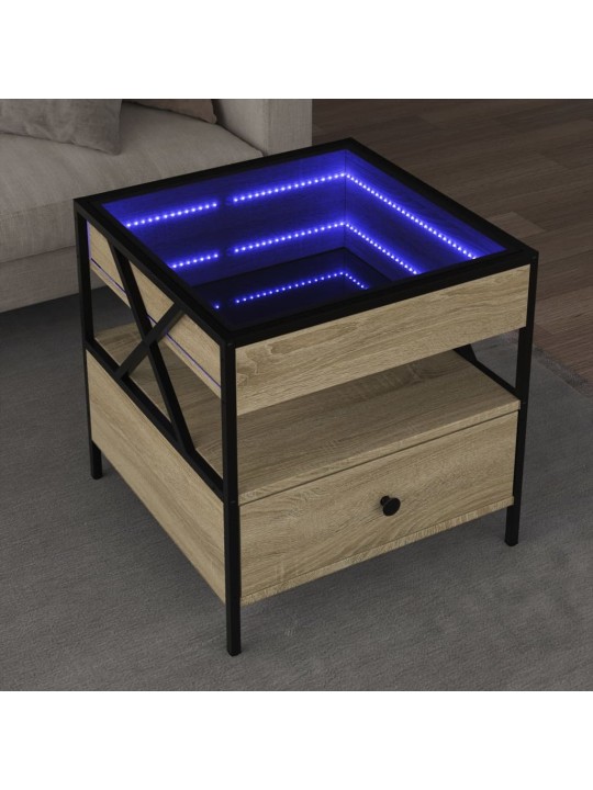 Kavos staliukas su Infinity LED lemputėmis, ąžuolo, 50x50x51cm