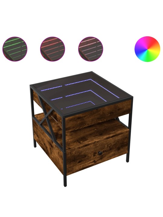 Kavos staliukas su Infinity LED lemputėmis, dūminis, 50x50x51cm