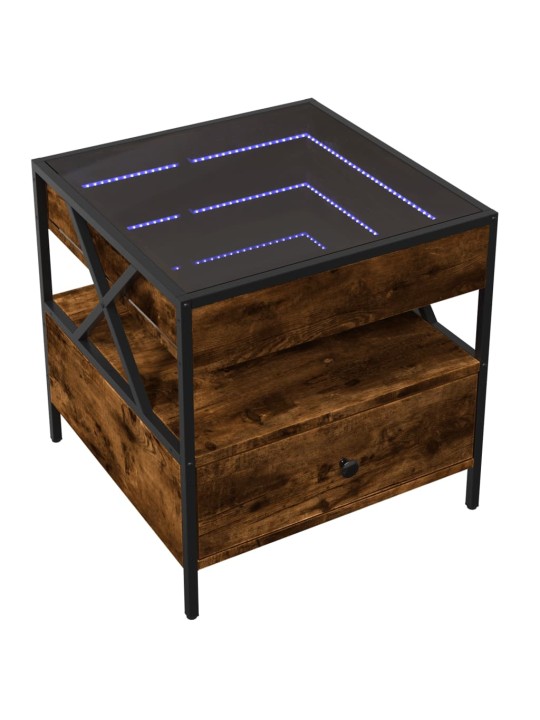 Kavos staliukas su Infinity LED lemputėmis, dūminis, 50x50x51cm