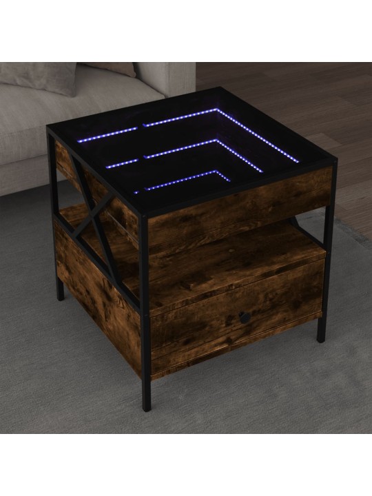 Kavos staliukas su Infinity LED lemputėmis, dūminis, 50x50x51cm