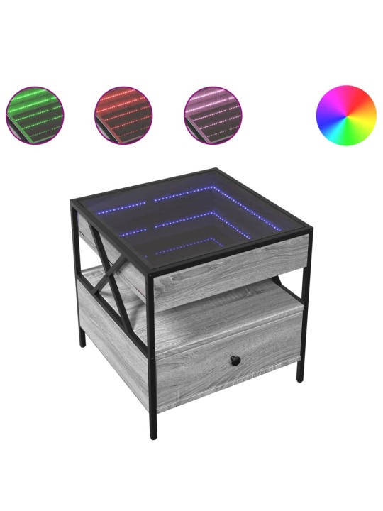 Kavos staliukas su Infinity LED lemputėmis, pilkas, 50x50x51cm