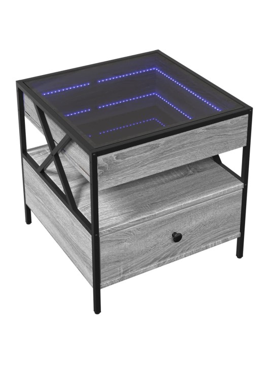 Kavos staliukas su Infinity LED lemputėmis, pilkas, 50x50x51cm