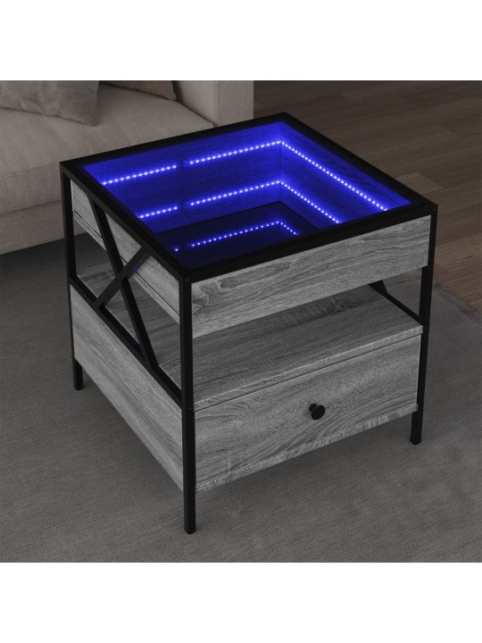 Kavos staliukas su Infinity LED lemputėmis, pilkas, 50x50x51cm