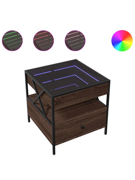 Kavos staliukas su Infinity LED lemputėmis, rudas, 50x50x51cm