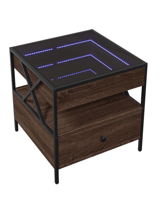 Kavos staliukas su Infinity LED lemputėmis, rudas, 50x50x51cm