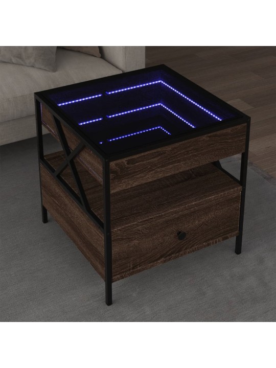 Kavos staliukas su Infinity LED lemputėmis, rudas, 50x50x51cm