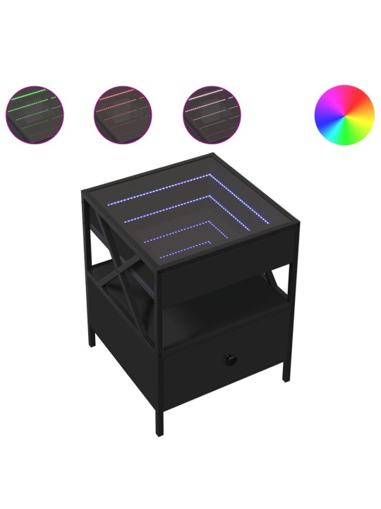 Kavos staliukas su Infinity LED lemputėmis, juodas, 40x40x51cm