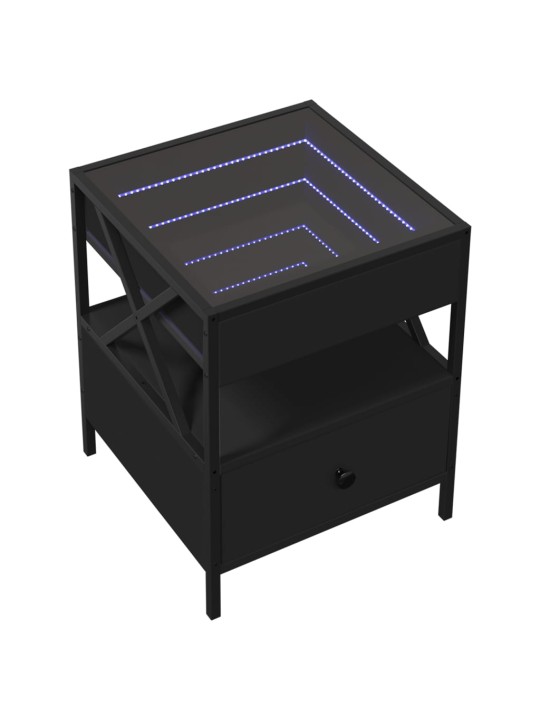 Kavos staliukas su Infinity LED lemputėmis, juodas, 40x40x51cm