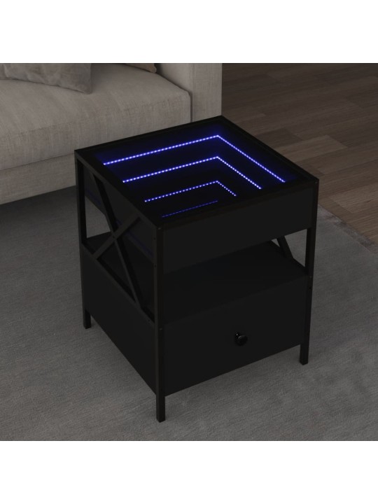 Kavos staliukas su Infinity LED lemputėmis, juodas, 40x40x51cm