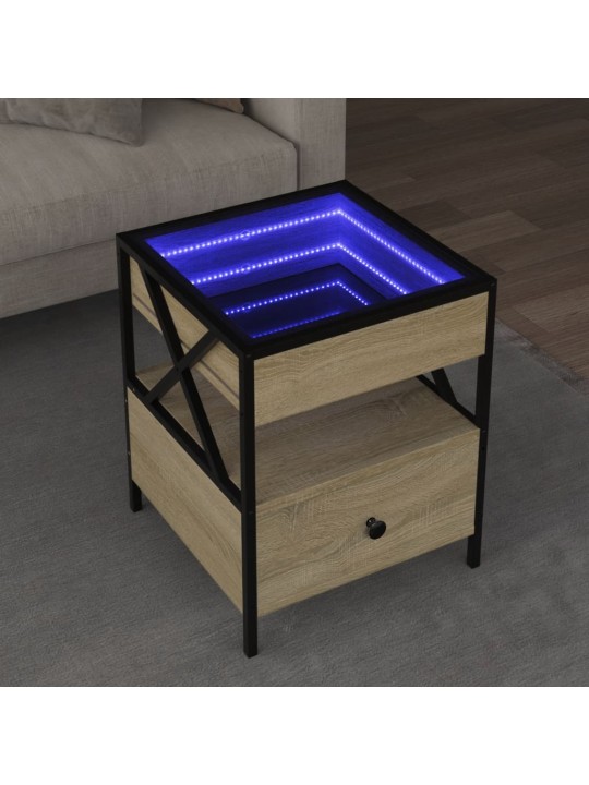 Kavos staliukas su Infinity LED lemputėmis, ąžuolo, 40x40x51cm