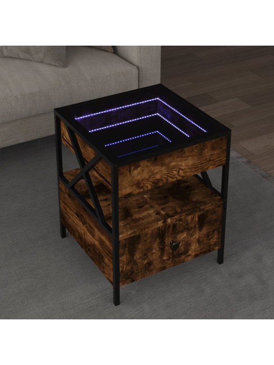 Kavos staliukas su Infinity LED lemputėmis, dūminis, 40x40x51cm