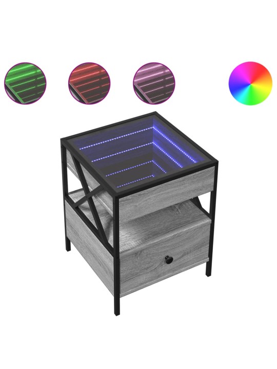 Kavos staliukas su Infinity LED lemputėmis, pilkas, 40x40x51cm