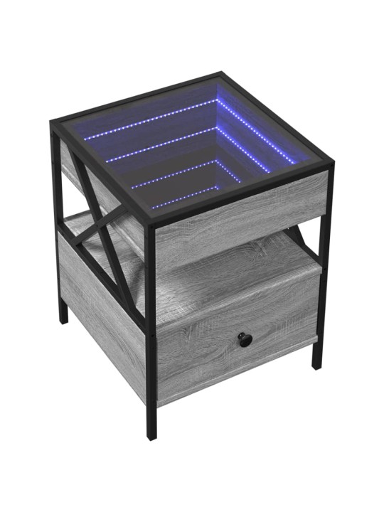 Kavos staliukas su Infinity LED lemputėmis, pilkas, 40x40x51cm