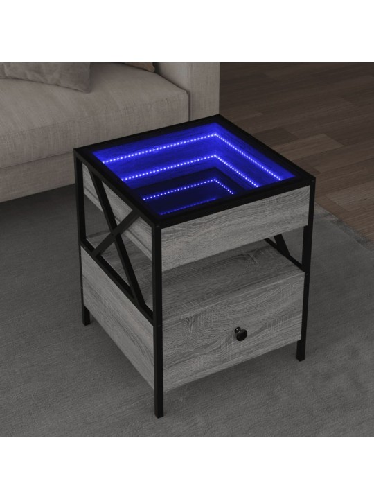 Kavos staliukas su Infinity LED lemputėmis, pilkas, 40x40x51cm